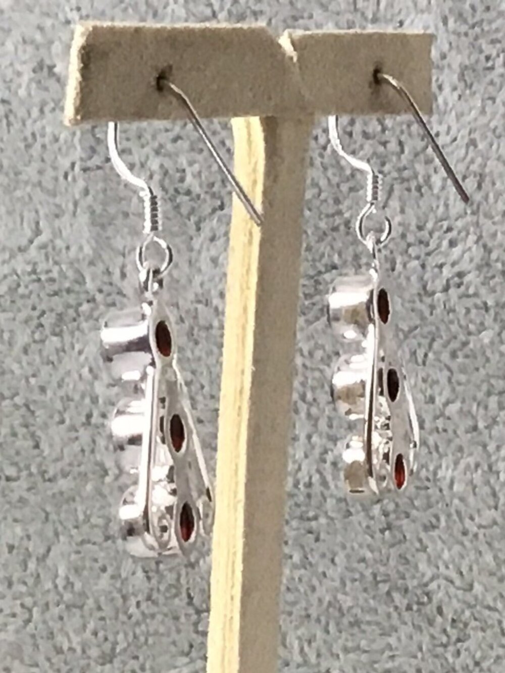 Sterling Silver Rhodolite Garnet Earrings Contemporary Dangle 1.25” New - Picture 2 of 8